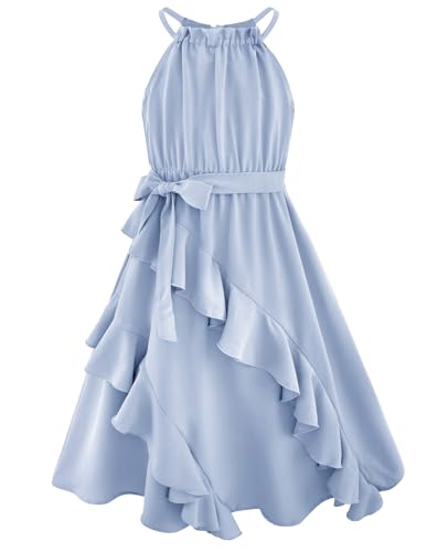 Girls Dresses Tween Halter Tie Back Tiered Ruffle A-Line Flowy Dress Summer Sleeveless Sundress Size 5-14 Years