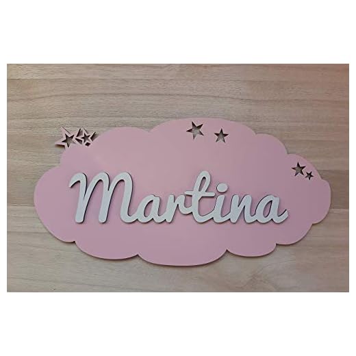 Placa nube de madera personalizada con nombre. Varios colores disponibles