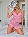 Avidlove Women Lace Pajamas Lingerie Set Sexy Cami Shorts Sets Mesh Sleepwear 2 Piece Pink S