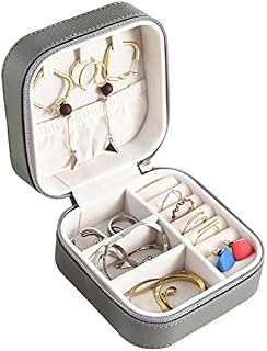 SANQIANWAN Luxury Travel Jewelry Box Women Small Jewelry Box Faux Leather Jewelry Box PU Jewelry Storage Jewelry Box to Store Ring Bracelet Earring Necklace (Grey)