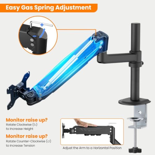 Image of Dyazo Monitor Arm for 13-32 Inch Screens | Gas Spring Height Adjustment with Extended Reach | VESA 75x75 & 100x100mm Compatible | Tilt, Swivel & 360 Rotation with Cable Management | Support Upto 10kg