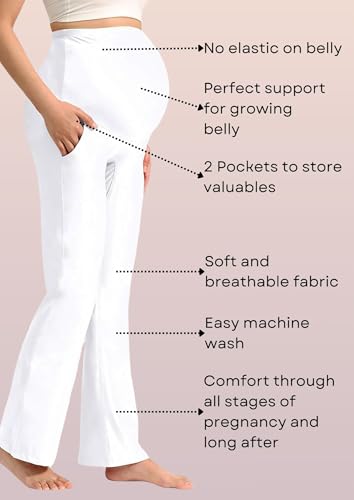 Image of Women's Maternity Leggings with Pockets - Comfortable, High Waist Support and Stretchable Pants for Pregnancy - Pack of 2