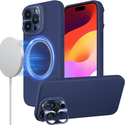 Nillkin for iPhone 15 Pro Max Case Silicone[Compatible with MagSafe][Innovation Metal Camera Invisible Stand] Military Grade Protection Shockproof Phone Case for iPhone 15 Pro Max 6.7'' Blue