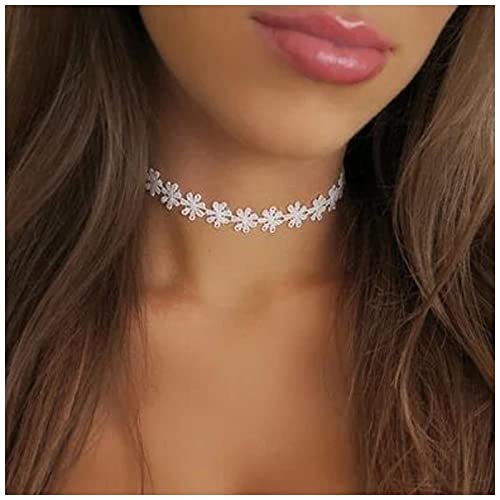 Yheakne Boho Flower Lace Choker Necklace White Lace Tattoo Choker Necklace Daisy Flower Collarbone Necklace Retro 90S Choker Necklace Chain Jewelry For Women And Girls (White) #TOP24
