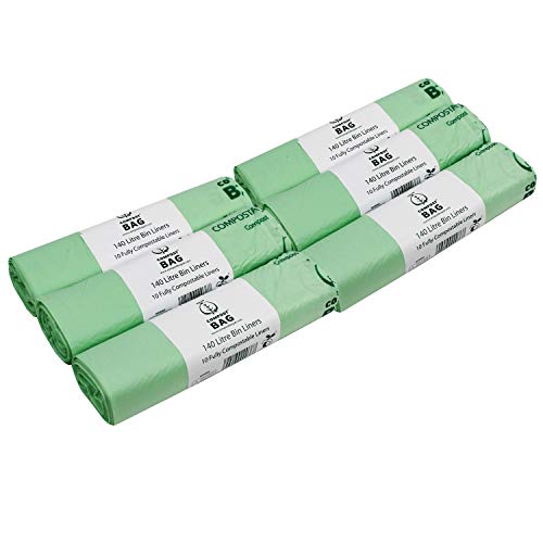 140 Litre x 60 bags Compost Bag Compostable Wheelie Bin Liner - Biodegradeable Sacks/Liners - EN 13432 - Compostable 140L Bags with Composting Guide