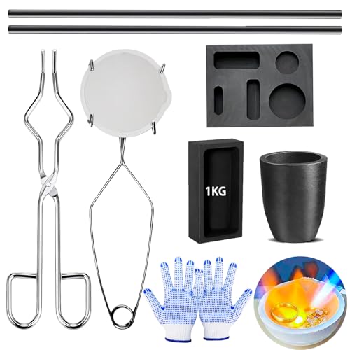 Luxiys 9 Pieces Graphite Torch Melting Casting Kit Including Casting Ingot Mould Graphite Crucible 2 Stir Rods Quartz Cup & Crucible Tongs A Pair of Gloves Suitable for Melting
