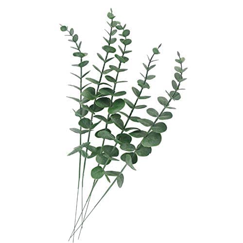 Tinsow 5 Pcs Real Touch Leaf Artificial Eucalyptus Stem Faux Eucalyptuses Wedding Bouquet Centerpiece Home Decor (Green) #TOP1