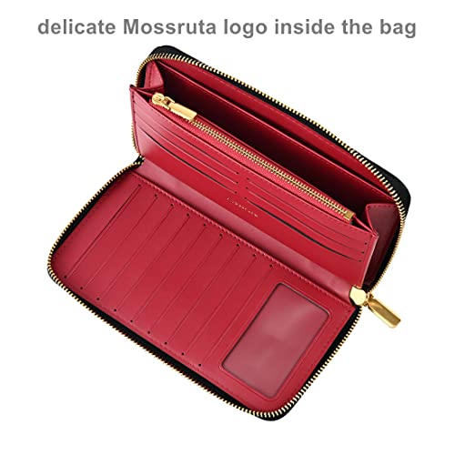 Mossruta Luxury Real Leather Zip Around Travel Wallet | Large Capicity Card Holder Organizer | Classic Phone Clutch For Men Women (Black Quilted) #TOP2