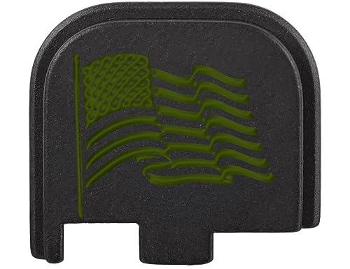 NDZ Performance Slide Cover Back Plate for Glock 43 43X 48 9mm, Black Aluminum with ODG Laser Engraved US Flag Images - US Flag Wave 2