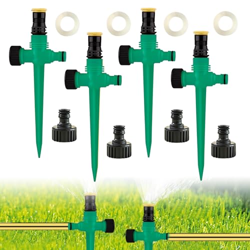 ISparbox 4 Paar Rasensprenger, Wassersprenger Einstellbar Automatische Bewässerungssystem, automatischer Garten-Wassersprinkler auf Stachelsockel, 360 Grad Große Flächenabdeckung für Rasen (Grün)