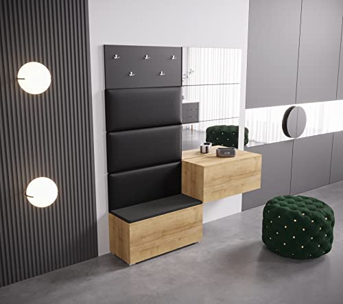 Furnitech GF86 Flur Dielenmöbel Garderobenschrank Dielenschrank Schuhschrank Flurmöbel Set Spiegel Matt (GF86-21DZ-M4)