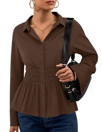 ZESICA Womens Long Sleeve Cotton Work Office Shirts 2025 Fall Business Casual Collared Tops Button Down Dressy Blouse