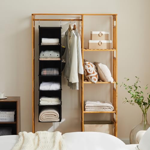 YOUDENOVA-Hanging-Closet-Organizer-and-Storage-6-Shelf-Black-Breathable-Fabric-2-Side-Pockets-Clothes-Organizer-Hanging-Shelves-Closet-Storage-College-Dorm-Room-Essentials-for-Guys