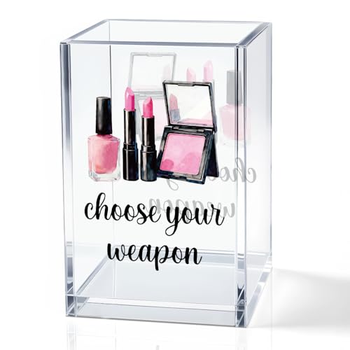 Image of Choose Your Weapon Acrylic Cosmetic Holder, Funny Makeup Brush Organizer Gifts for Cosmetologist Makeup Lover Women Girls, Christmas Birthday Gifts for Daughter Niece Sister BFF