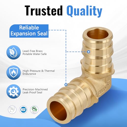 (10-Pack YVSKM) 1/2" PEX-A 90° Elbow Expansion Fitting, Lead-Free Brass Full Flow Connector, ASTM F1960 & cUPC Certified for Residential Hot & Cold Water and Radiant Heating Systems by YVSKM - Used condition - Image 3