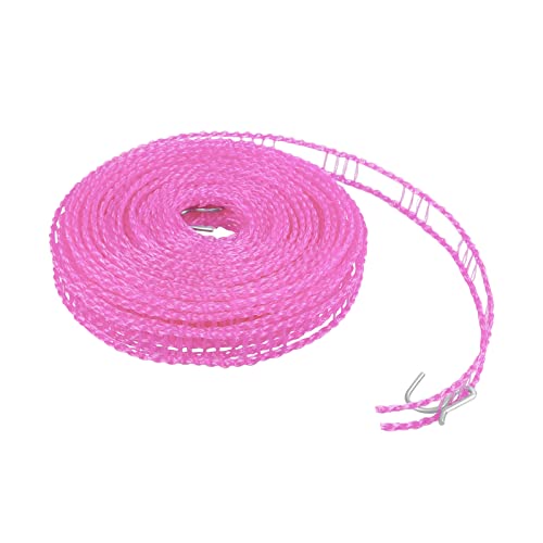 FuninCrea 8 m Corde à Linge Portable, Coupe-Vent Corde Linge Corde Linge avec 2 Crochets en Acier Inoxydable, Cordes à Linge Antidérapante Corde de Vêtements pour Intérieurs et Extérieurs (Rose)