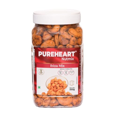 Image of PUREHEART Nutmix Ibiza Mix, 333g| Premium Macadamia (40%), Cashew, Peeled Almond Roasted Nuts l High Protein Snack - Reusable Jar