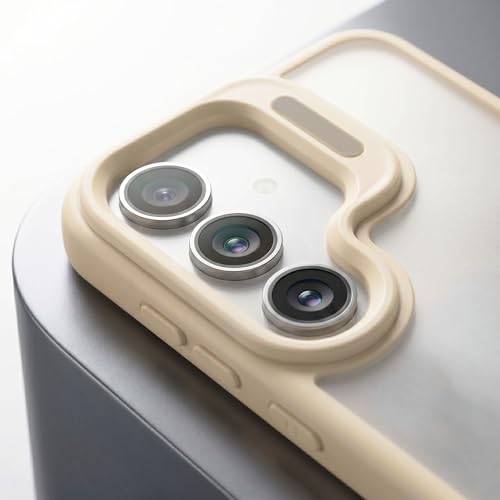 Image of amazon basics Frosted Matte Case for Samsung Galaxy S24 5G | Built-in Flip-Out Camera Lens Stand | Translucent Back with Contrast White Bumper | Shockproof Protective Cover with Foldable Kickstand