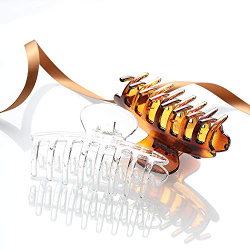 Briskaari Hair Claw Clips Tortoiseshell Elliptic Barrettes Hair Clamps Transparent Styling Hair Clip Hair Accessory for Women and Girls ?2 PCS?