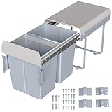 Life Finds 40L Under Counter Pull-Out Dual Trash Can System, Double Recycling Trash Can with Lid for Cabinet, Sliding Kitchen Waste Bin, Gray, LF-POTC2