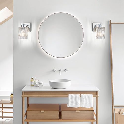 Image of MONKFISH WS76 Modern Style Wall Sconce, 1-Light with Glass Shade Modern Minimalist Wall Lamp Light Fixture for Living Room Bathroom Bedroom Stair Cafe, UL Listed (Chrome)