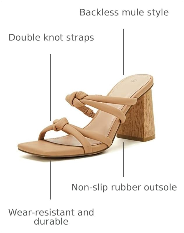 Image of LAICIGO Womens Chunky Block Heels Sandals Square Open Toe Slip on Slides | 3.5In-High Heeled Sandals, Double Knot Strap, Summer Dress Shoes, Work Casual, Vacation, Party