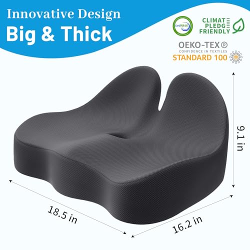 CushZone Seat Cushion, Memory Foam Office Chair Cushions, Ergonomic Curved Design for Sciatica, Tailbone, Coccyx, Seat Support for Car, Desk Chair, Wheelchair, Enhances Long Sitting Comfort (Grey)