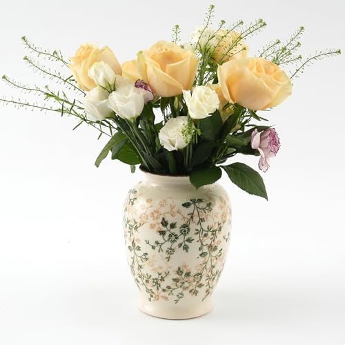 陶器の花瓶、直径15cm、高さ20cm、ビンテージグリーンとベージュの花瓶、レトロな氷が家庭の装飾のためのを割れた、リビ