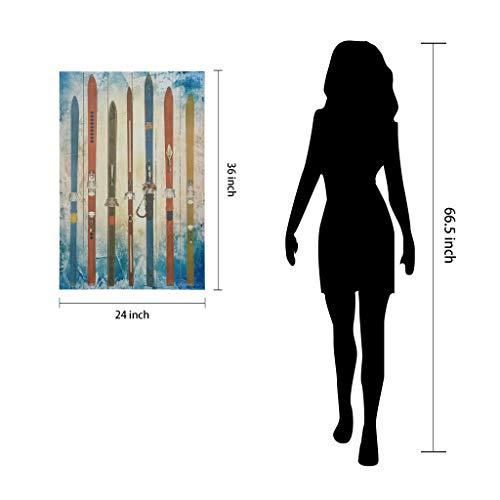 Empire Art Direct "Retro Skis" Fine Art Giclee Printed On Solid Fir Planks Graphic Wall Art,36" X 24" X 1.5", Ready To Hang #TOP7