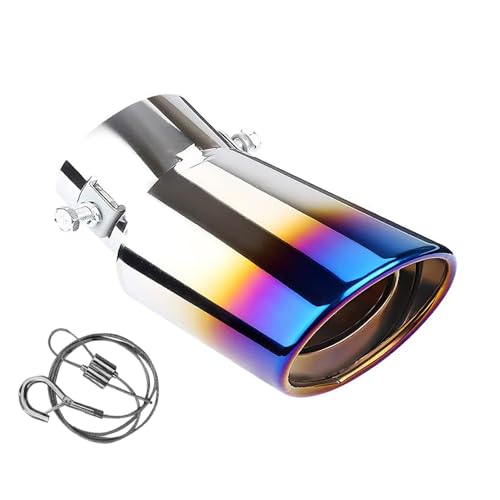 tpnidaii 車外用品 下向き式 マフラーカッター 排気管 エキゾーストチップ マフラー パイプ テールパイプ径38-53mm適応 口径2.5インチ 斜めカット 外装 パーツ ドレスアップ カスタム ステンレス製 脱落防止ワイヤー付き (ブルー)