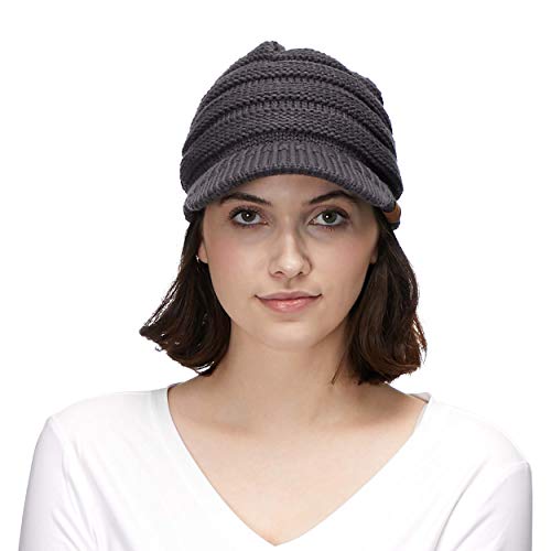 C.c Hatsandscarf Exclusives Women's Ribbed Knit Hat With Brim (Yj-131)(Dk Mel Grey) #TOP3
