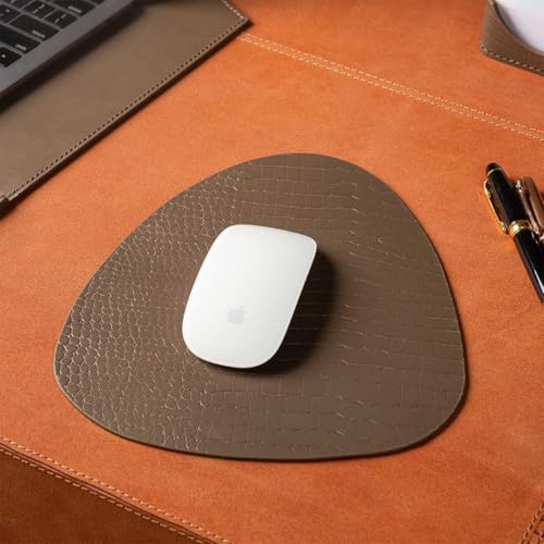Image of Premium Recycled Leather Mouse Pad for PC | Large Size 25x22cm Mousepad for Laptop Wireless | Handcrafted | Anti-Slip, Anti-Skid, Waterproof | Croco Finish for Home, Office, Gaming, Taupe