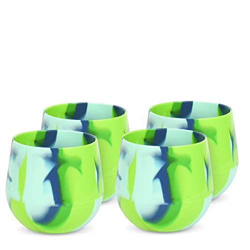Silipint 14-Ounce Unbreakable Silicone Wine Glasses, Reusable And Shatterproof Wine Tumblers For Parties, Picnics, Beaches, And Boats, Stemless Silicone Wine Cups, Sea Swirl, Pack Of 4 #TOP24