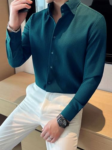 GRECIILOOKS Men's Formal Button Down Shirt – Slim Fit Shirt's for Men | Textured Long Sleeve Polycotton| Business & Meeting Ready (Available in Plus Size and Combo Pack of 2)