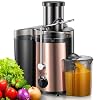 QCen Juicer Machine 500W Centrifugal Juicer Extractor with Wide Mouth 3 Feed Chute for Fruit Vegetable Easy to Clean Stainless Steel BPA free Rose Gold