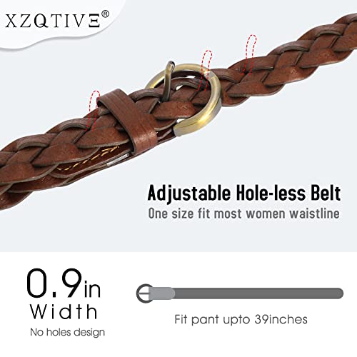 XZQTIVE 2 Pieces Women's Braided Leather Belts Casual 0.9" Skinny Woven Belt for Jean Pant3