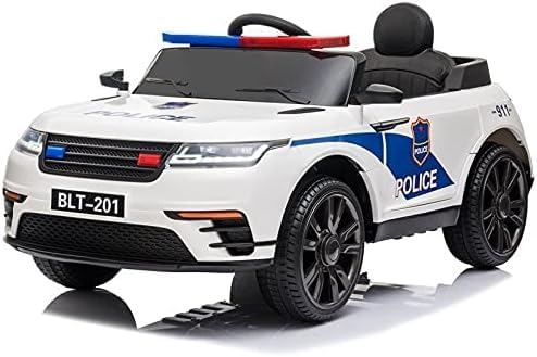 Coche Eléctrico de Policía para Niños, 12V con Mando Radio Control, Apertura de Puertas, Luces y Sonidos, Blanco