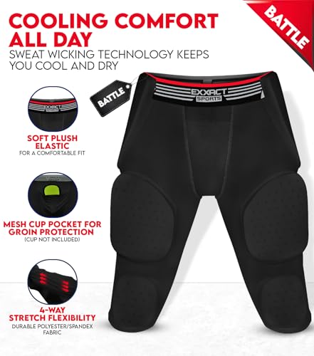 image for Exxact Sports Battle 7-Pad Adult Football Girdle for Men with Cup Pock