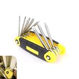 Zehiony Folding Screwdriver Set, 8-in-1 Foldable SAE and Metric Keys with Anti-slip Grip, Carbon Steel Portable Screwdriver, Multifunctional Repair Tool for Most Vehicles (Yellow)