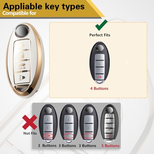 Image of for Nissan Key Fob Cover with Luxury Diamond Bling Braided Rope Keychain, Upgraded Soft Key Case for Nissan Key Shell (4 Button only) (Gold, Diamond Rope)