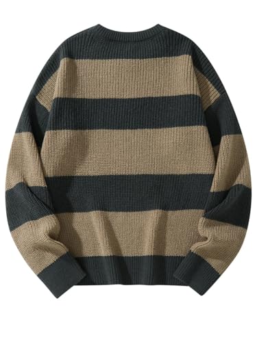 Men Loose Bottoming Sweater Crew Neck Long Sleeves Casual Striped Pullover2