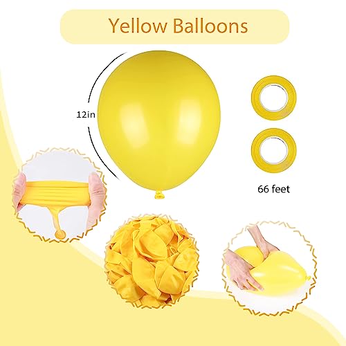 Image of 100pcs Balloons, 12 inch Yellow Latex Balloons Helium Quality for Gender Reveal,Birthday Party, Baby Shower, Honey Bee Party Decoration (with 66ft Ribbon)