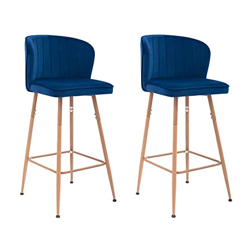 Canglong Velvet Barstools Counter Height Velour Bar Chairs Home Bar Modern Upholstered Side Dining Chairs With Metal Legs For Kitchen Dining Room Restaurant Set Of 2,Navy Blue #TOP3