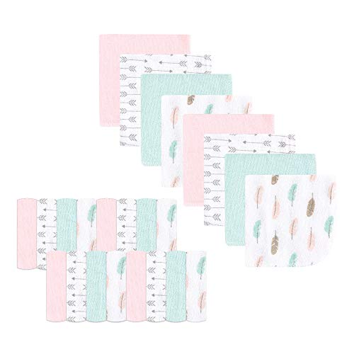 Image of Luvable Friends Unisex Baby Super Soft Bundle Washcloths, Girl Feathers, One Size