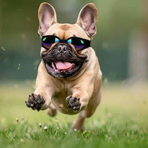 QKEPCY Hundebrille UV Schutzbrille Wasserdicht Winddicht Einstellbar Sonnenbrille Hund Haustier Sonnenbrille Mode Schutzbrille für Große Mittelgroße und Kleine Hundebrille(Schwarz)