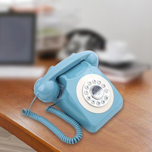 AsrMyjcx Telefone Fixo com Fio, Telefone Fixo com Discagem Rotativa, Presente, Tipo Retrô, Telefone