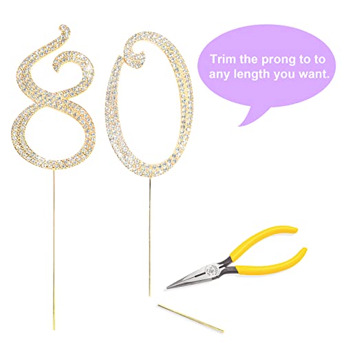 Number Cake Topper 80, Uniideco Gold Rhinestone Premium Metal Bling Bling Cake Decor, Sparkly Happy Birthday Wedding Anniversary Party Decoration Centerpiece #TOP3