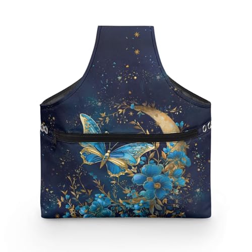 Image of ZUXONGSYBlue Moon Yarn Bags for Knitting Butterfly Yarn Tote Bag for Women Floral Portable Knitting Project HanbBag for Crochet Hooks