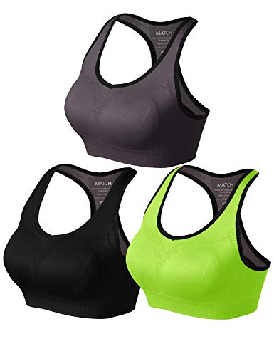 Match Womens Sports Bra Wirefree Seamless Padded Racerback Yoga Bra For Workout Gym Activewear With Removable Pads #001(1 Pack Of 3(Black-Bright Green-Gray Brown),Xl) #TOP4