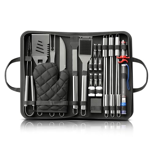 BBQ Grill Tools Set (27-Piece) – Stainless Steel Barbeque Grill Accessories, Organized Storage – 27 Essential Tools for Effortless Cooking, Camping & Backyard Barbeque – Gift for Men & Outdoor Cooks